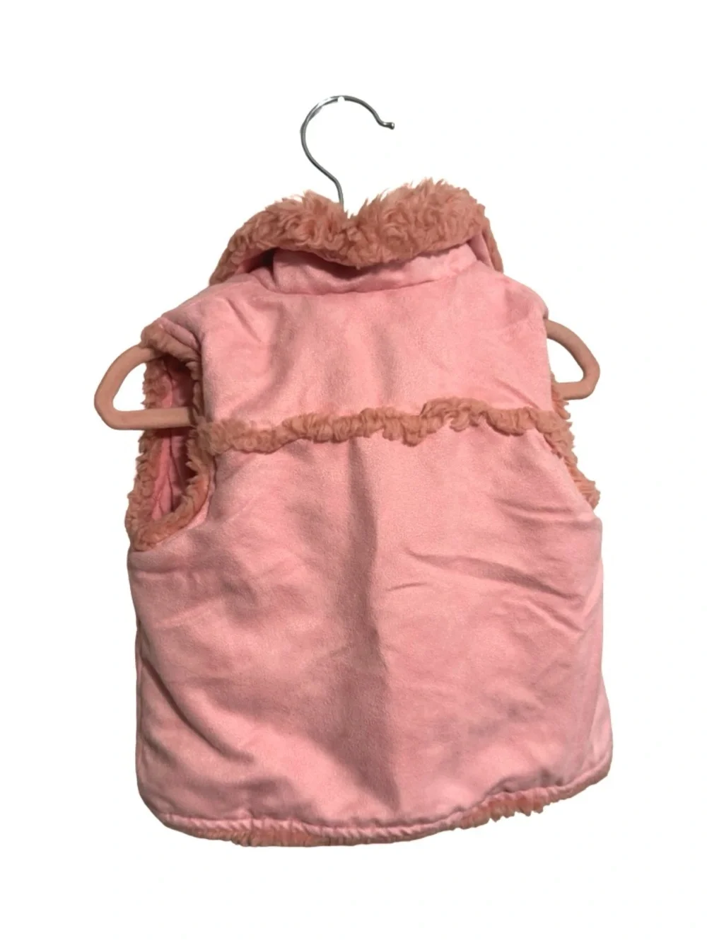 Koala Kids Pink Faux Fur Embroidered Flower Vest Baby Girls 12M Y2K Style